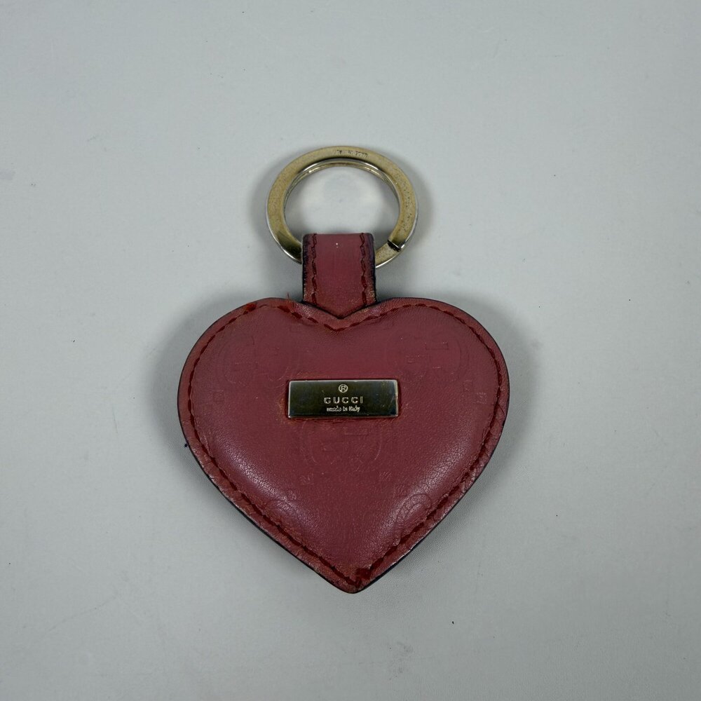 GUCCI Microguccissima Pink Leather Heart Keychain Charm with Silver Logo Plaque